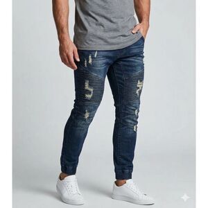 Nena and Pasadena NXP Mens Sz 32 Moto Distressed Denim Moto Joggers Streetwear